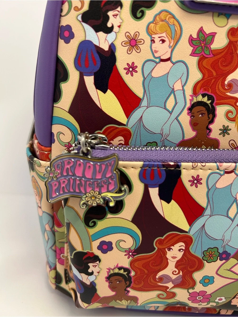 Loungefly Disney Princess Groovy Floral Mini Backpack Purple Ariel Tiana⁠ Jasmin